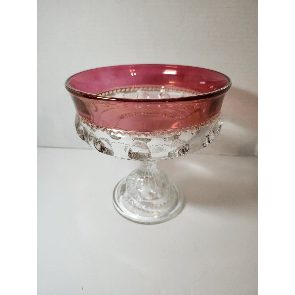 Indiana Glass Kings Crown Thumbprint Ruby Flash Stemmed Candy Dish or Compote